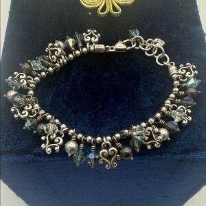 Retired Brighton Cannes Collection scroll heart charm / beaded crystal bracelet